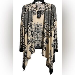 NWT Style Midnight Velvet Women’s Open Front Cardigan Boho Light Tan Black M